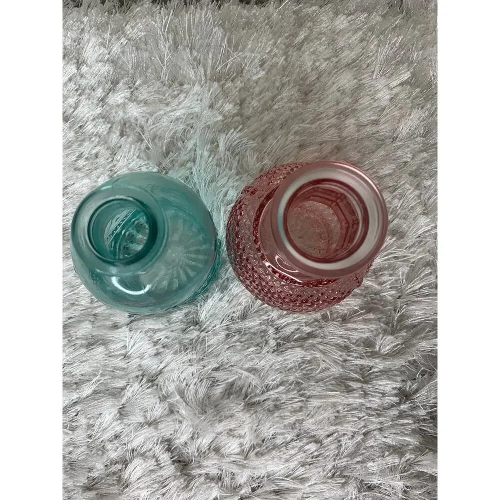 Two Pastel Pink Blue Glass Mini Vases 5.5